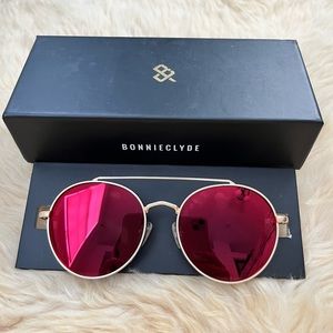 New Bonnie Clyde Gold Aviator Sunglasses w/ Red Lenses